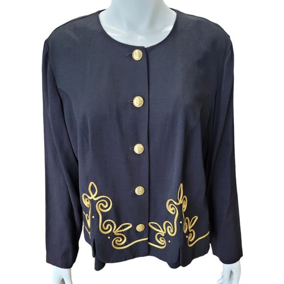 VNTG 90s Jessica Howard Black Gold Soutache Blazer Plus Sz 18 Beaded Formal Glam - Picture 1 of 10